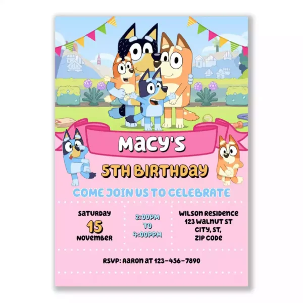 Bluey Birthday Invitation for Girls