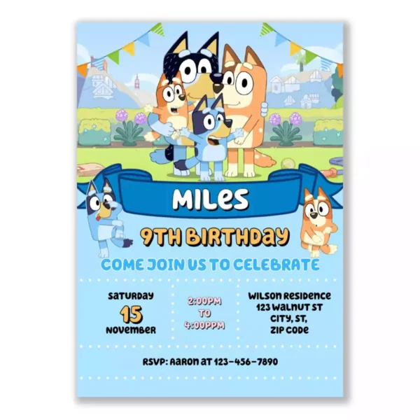 Bluey Birthday Invitation for Boys