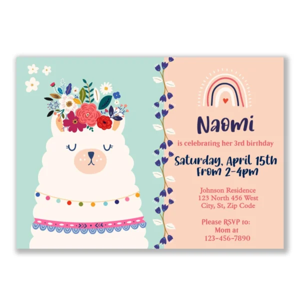 Llama Birthday Invitation