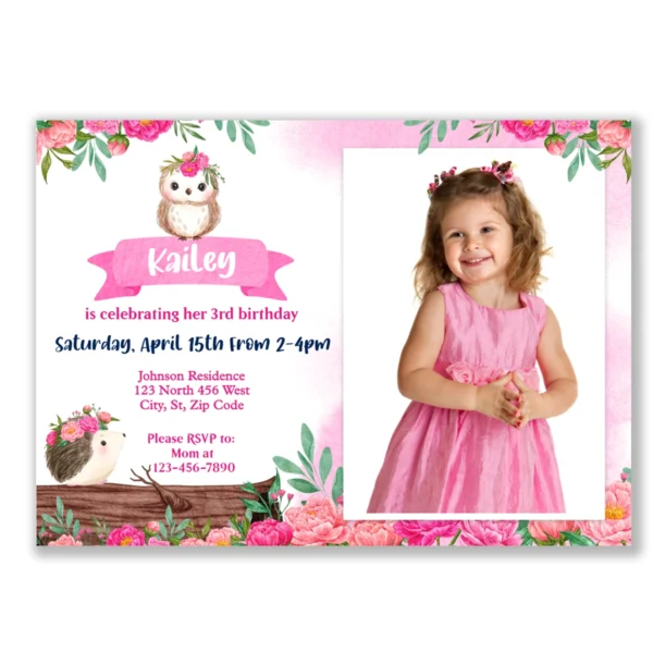 Owl and Hedgehog Birthday Invitation