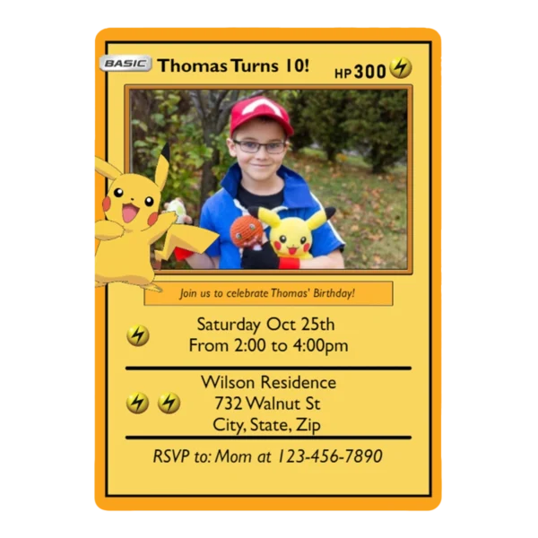 Pokemon Card Style Birthday Invitation 2