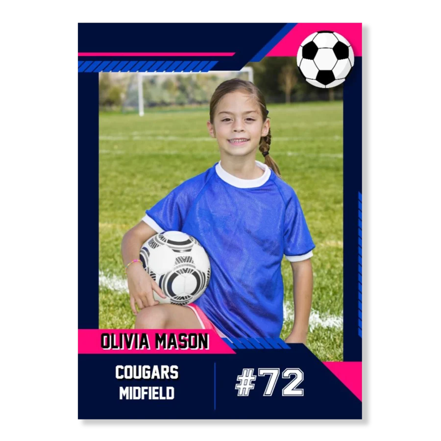 Soccer Card Template 15 - Blue & Pink