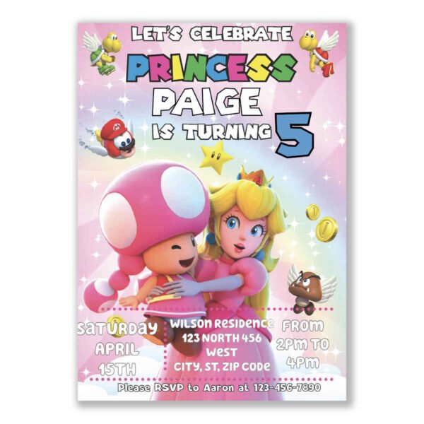 Princess Peach Birthday Invitation